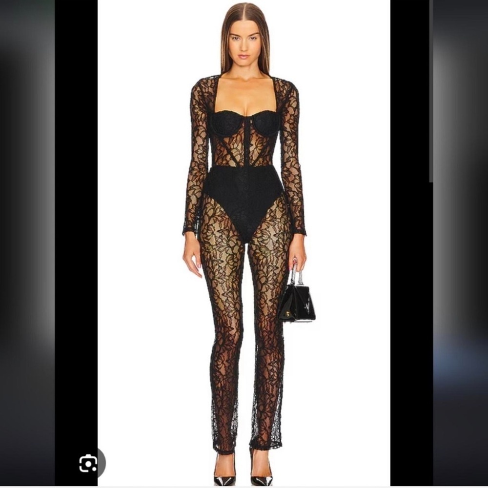 NWT Michael Costello Black Lace Design Jumpsuit